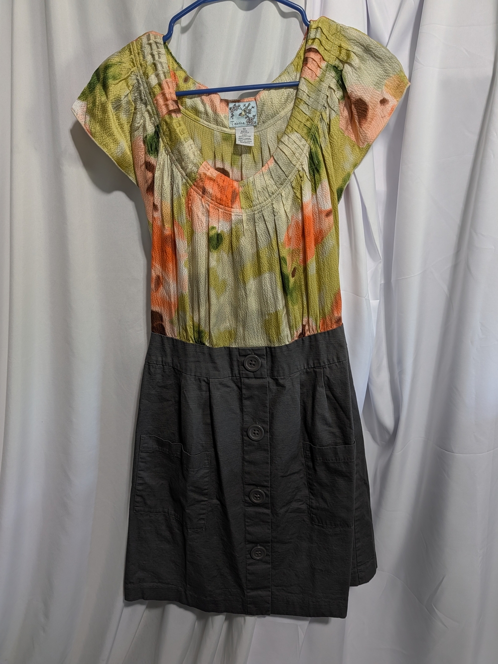 Tabitha Silk & Acetate Dress Size 10 Abstract Floral Green Orange